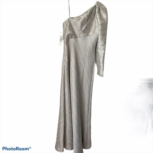 Kay Unger Metallic Stripe One Shoulder Gown 4 NEW - Picture 10 of 12